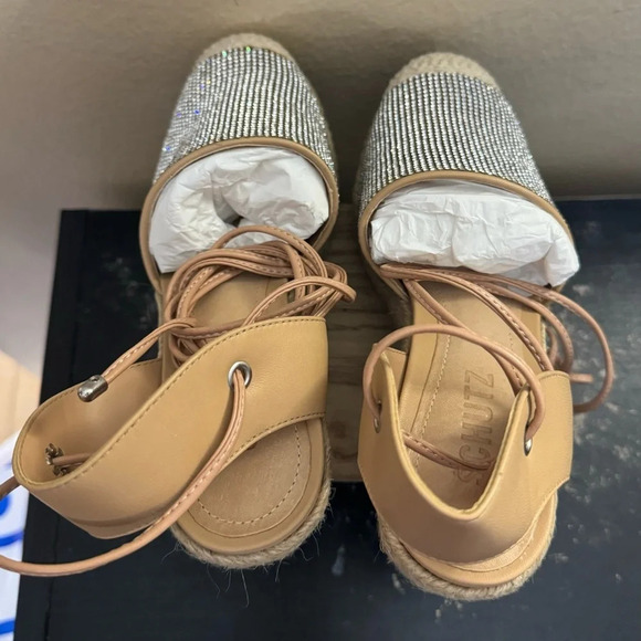 Schutz Glitter Lace-Up Espadrilles Wedge Celinah Crystals Size 5 READ - Picture 5 of 14